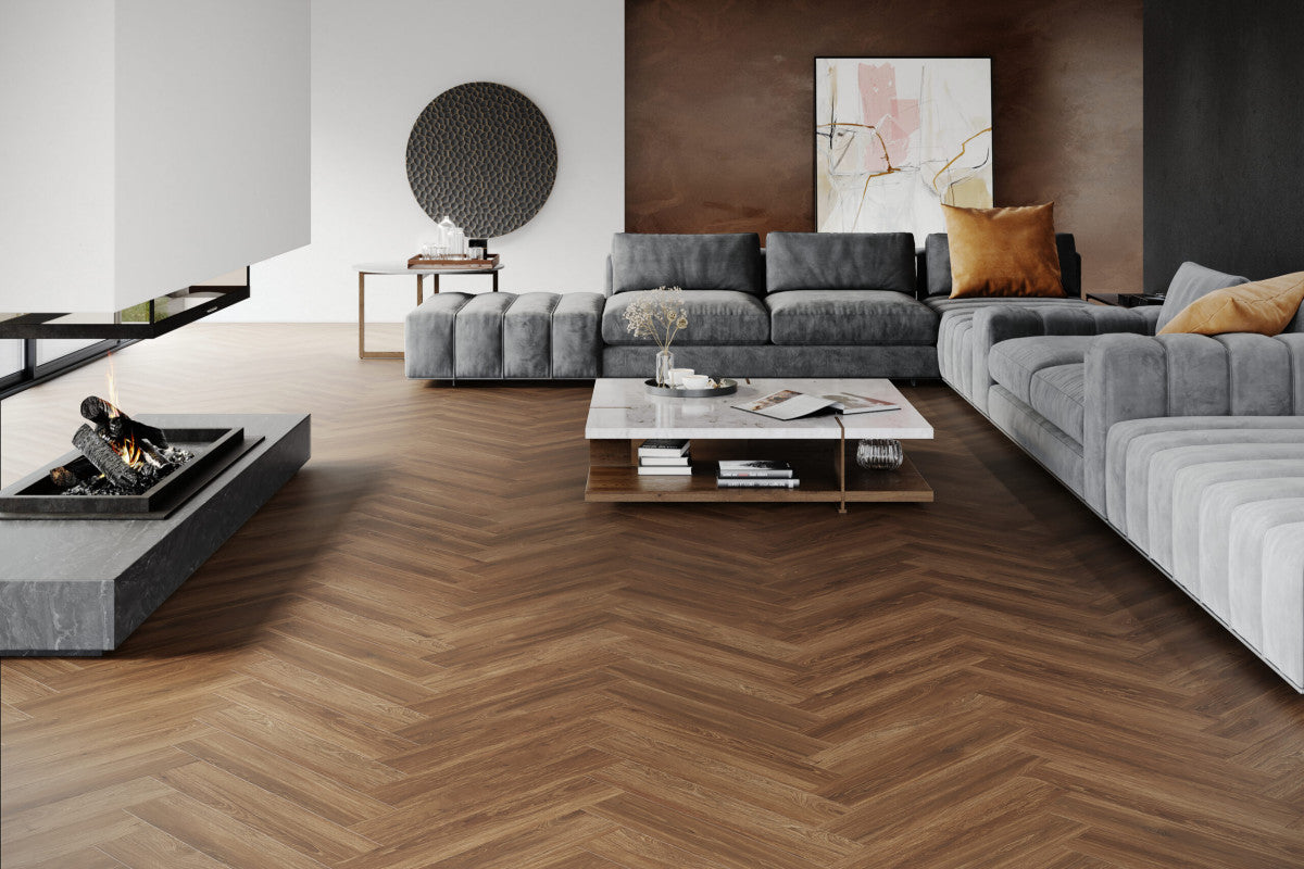 Parchet SPC Falquon HERRINGBONE P6005 MARRONE OAK 0,6x14,8x74cm 1,752m2
