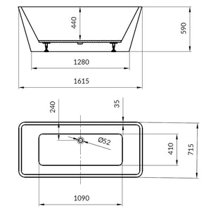 Cada freestanding, rectangulara, Cersanit Crea S301-299, acril, 161.5 x 71.5 cm, alb
