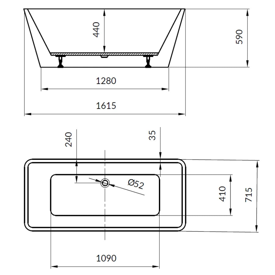 Cada freestanding, rectangulara, Cersanit Crea S301-299, acril, 161.5 x 71.5 cm, alb