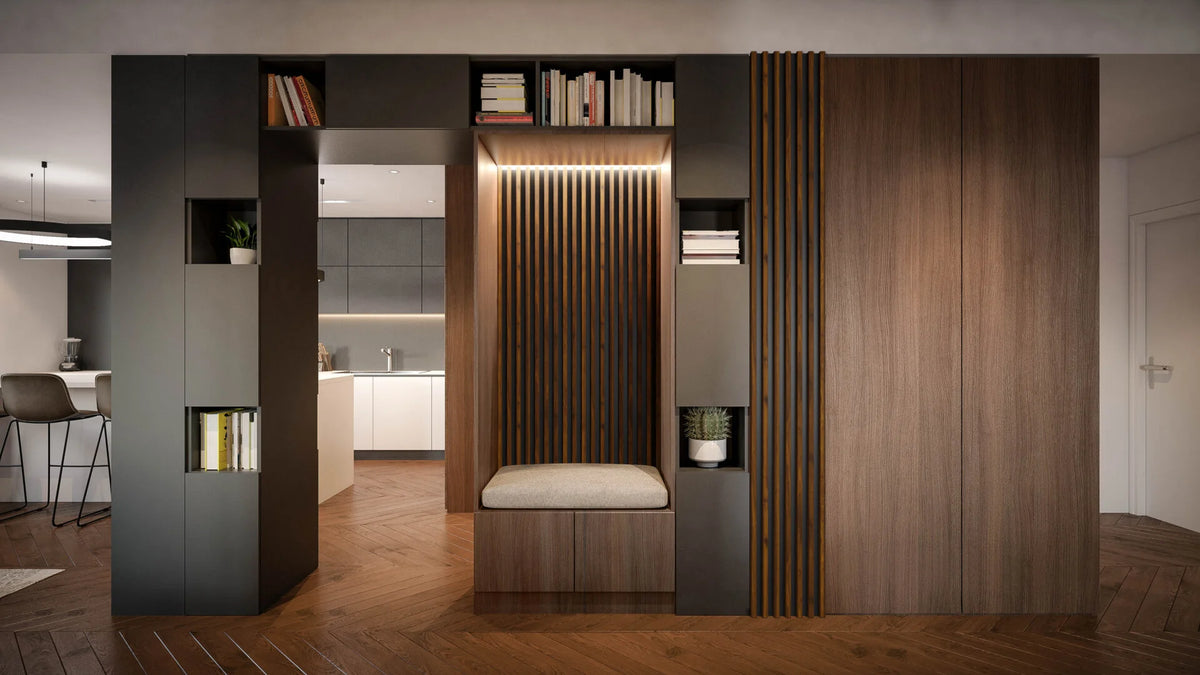 RIFLAJ MDF LINEA SLIM 3 HAZELNUT/BLACK 30x144x2650mm